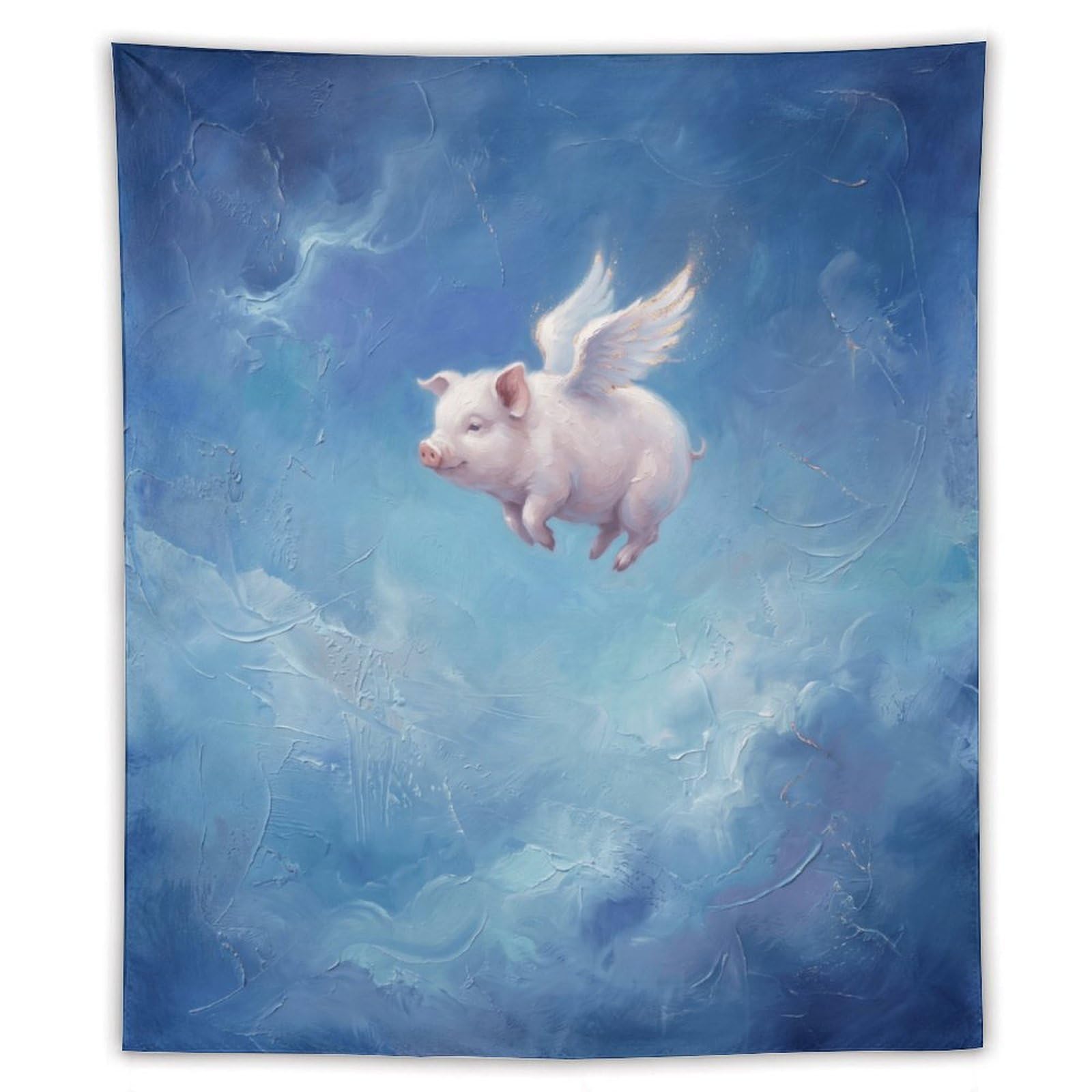 H3B8U2Y5 Flying Pig Blue Sky Wall Tapestry, Storybook Illustration Style