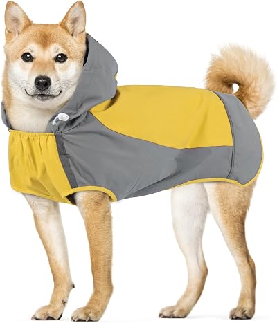 IECOii Dog Raincoat, Adjustable Dog Rain Jacket with Reflective Stripes, Dog Rain Coat with Hood, Waterproof Lightweight Dog Coat, Dog Raincoat with Magic Sticker, Dog Raincoats for Medium Large Dogs