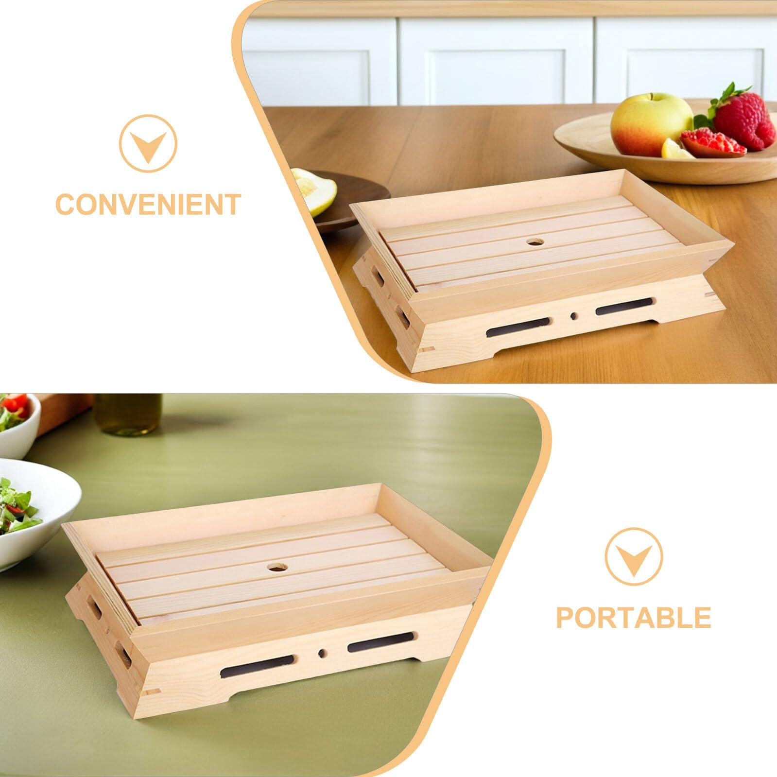 Gatuida Plateau à Sushis Japonerie en Bois 38X26X7 CM Système de Conservation par Glace Carbonique Plat de Service Polyvalent pour Sashimis et Amuse-Bouches pour Maison Restaurant et