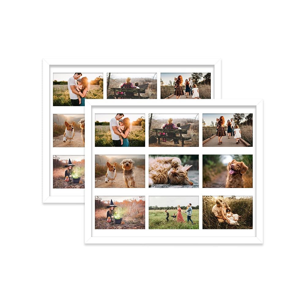 White Multi Photo Frame - Holds 9 x 6x4 Pictures, Family Collage Picture Frame for Wall Display, 20x16 Frame size, Set of 2