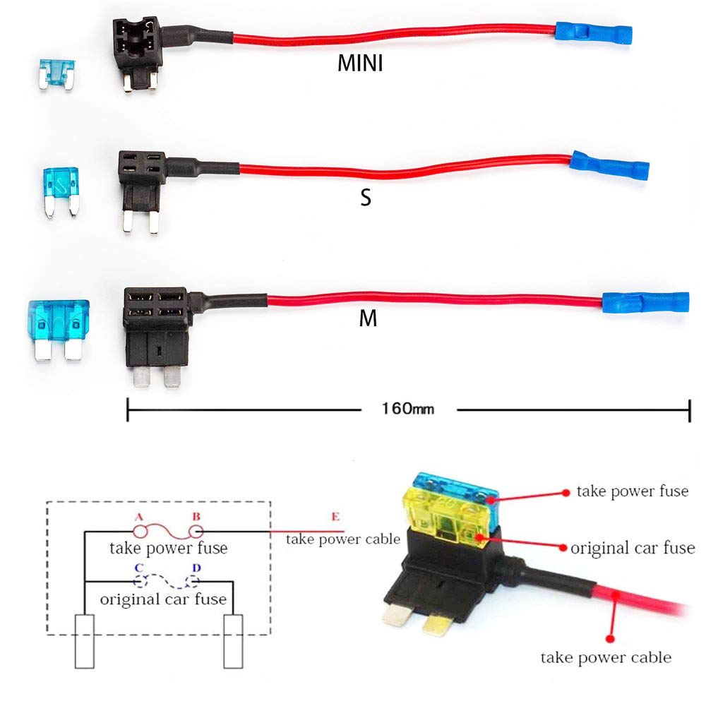 1 juego de toma de encendedor de automóvil DC12/24V extensión ATC portafusibles con fusible 5A/10A/15A (M)