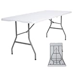 Folding Table 6ft Plastic Table Indoor & Outdoor for Picnic&comma; Camping&comma;BBQ and Party&comma; with Powder Coated Steel Legs and Built in Carry Handle&comma; White