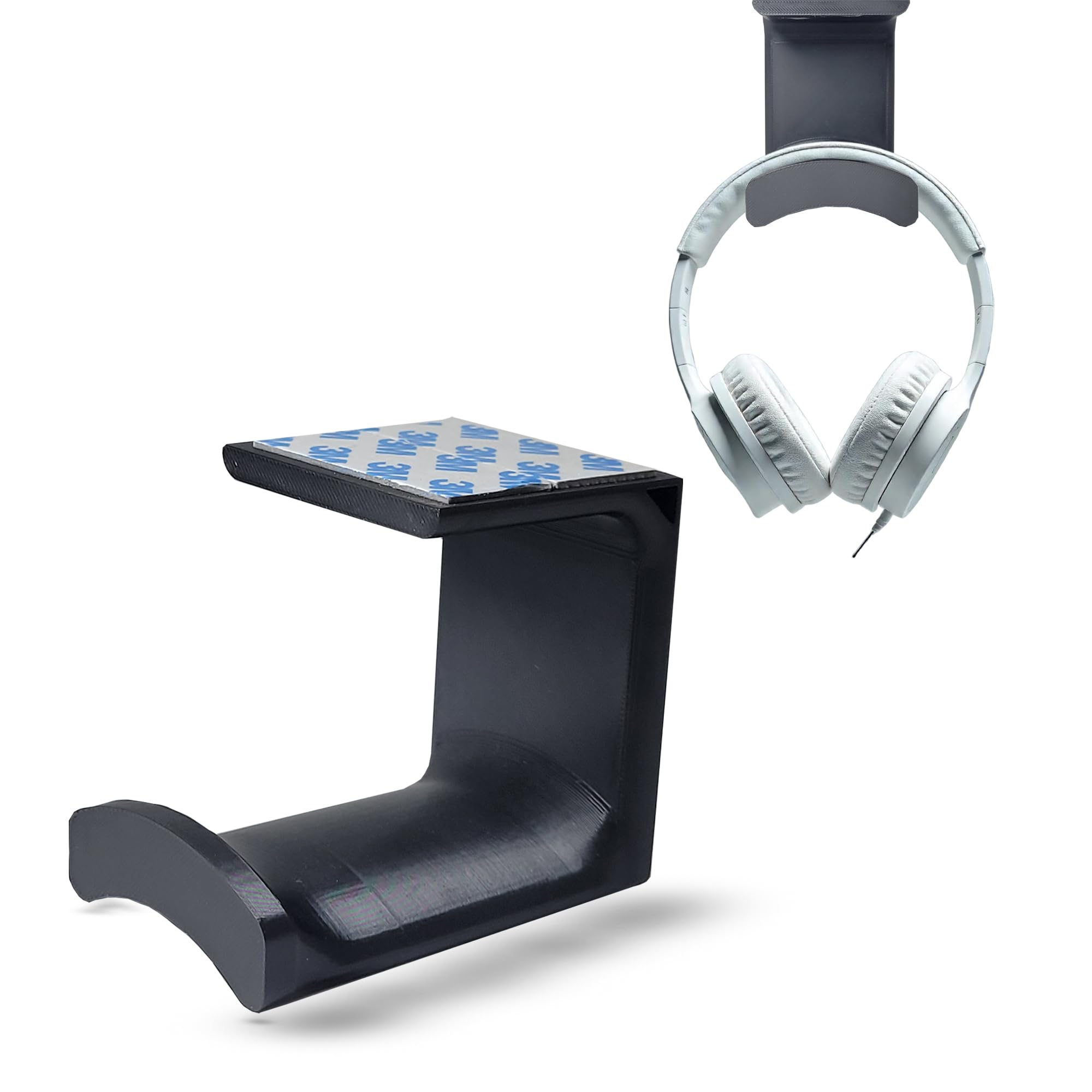 Under Desk Headphone Holder Stand, Double-Sided Adhesive Mount, Dual Headset Storage Hook, Black-picture-26