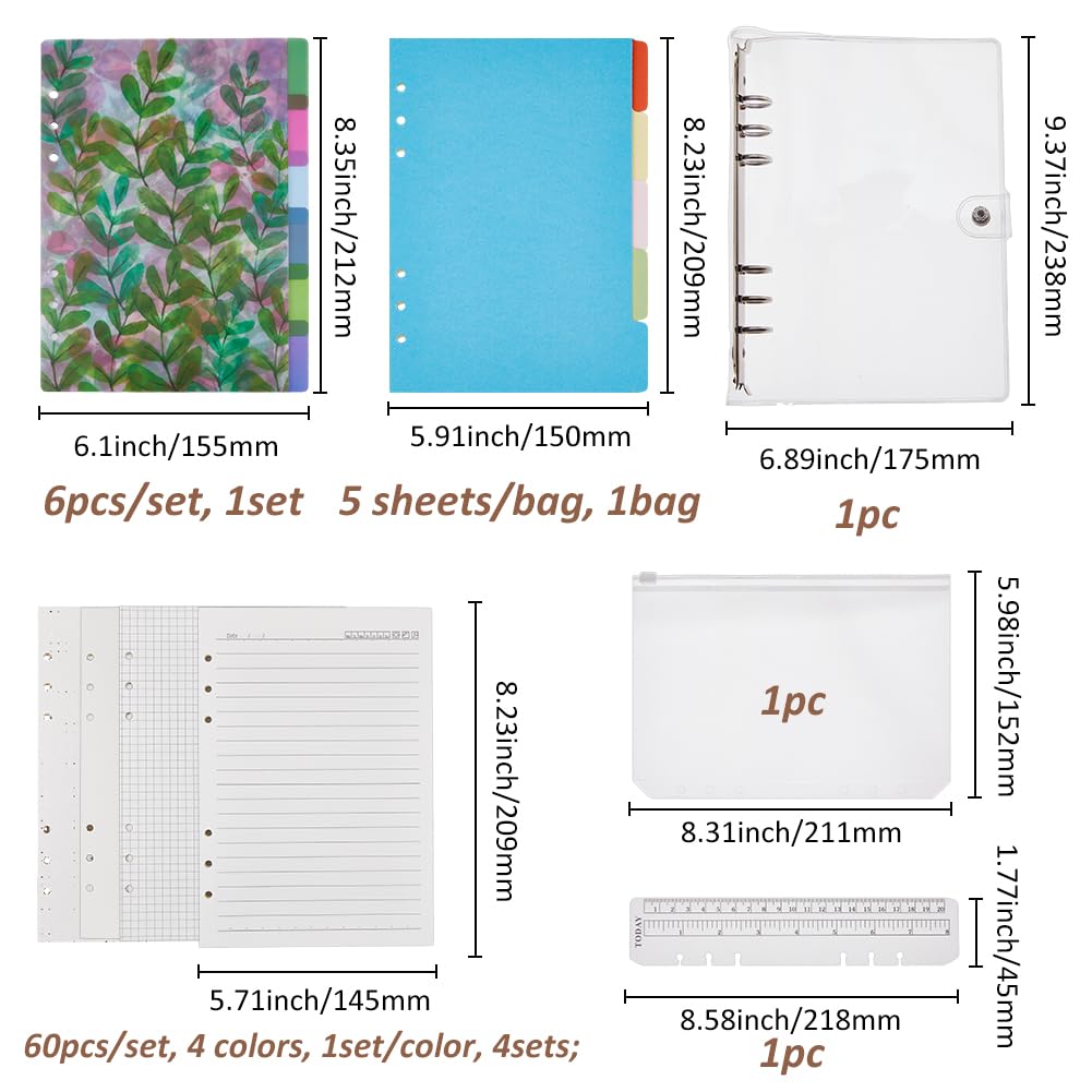 SUPERFINDINGS A5 Binder 6 Ring Binder Notebook Binder Refillable Journal Clear A5 Loose Leaf Binder Set including A5 Binder Divider Loose Leaf Sheets Ruler Binder Pocket - Image 2