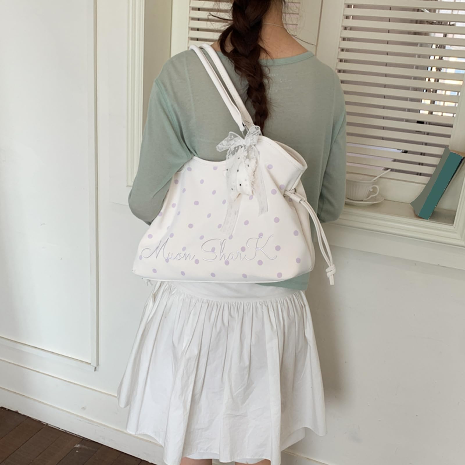 Bolso de mano de piel sintética con lunares para mujer, bolso de hombro multicolor, gran capacidad, casual, para el trabajo y ocio