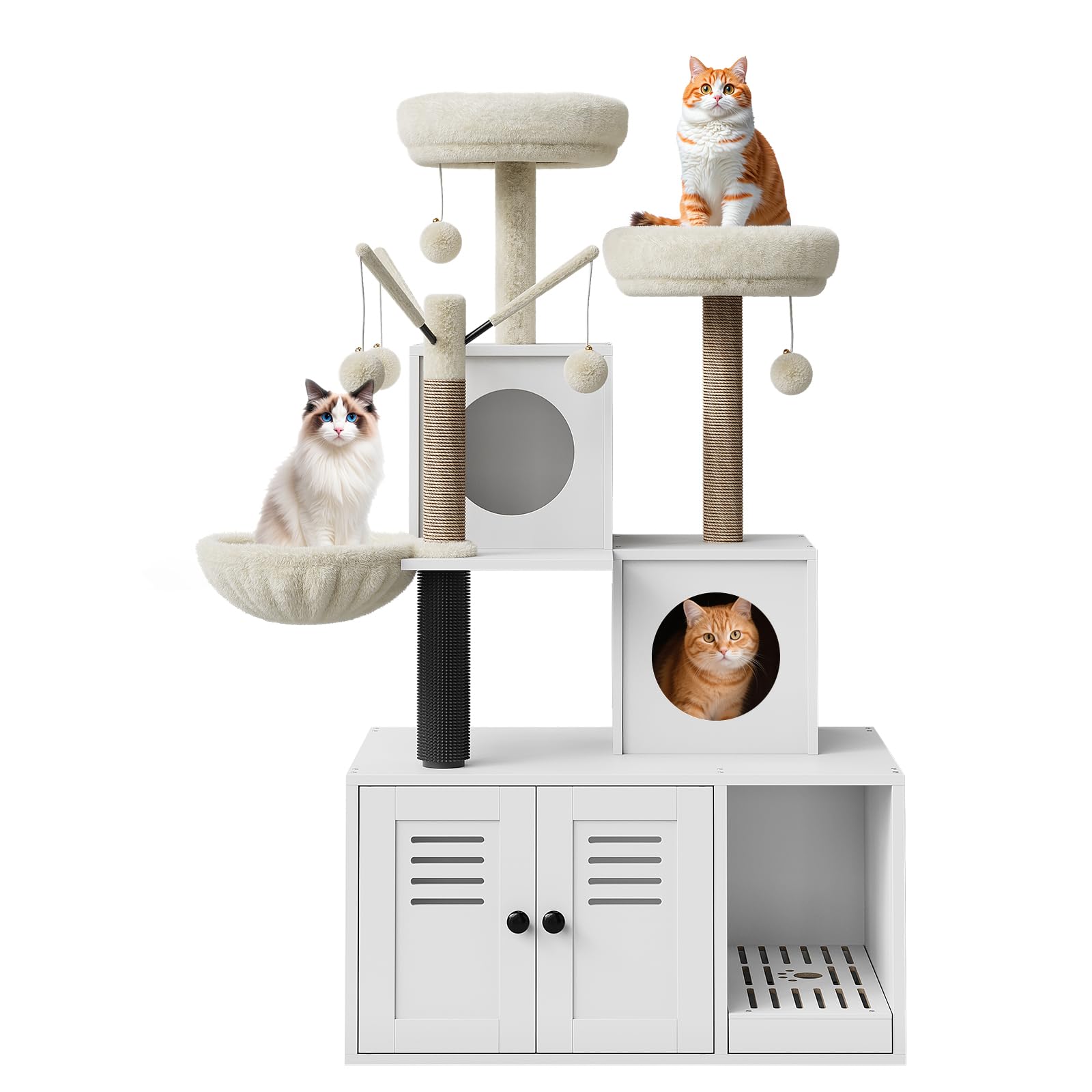 Árbol Rascador Grande Multifunción para Gatos – Cama Suave,Mueble con Caja De Arena Oculta y Múltiples Plataformas – Ideal para Hogares con Varios Gatos – Espacio Descansar y Jugar,140CM