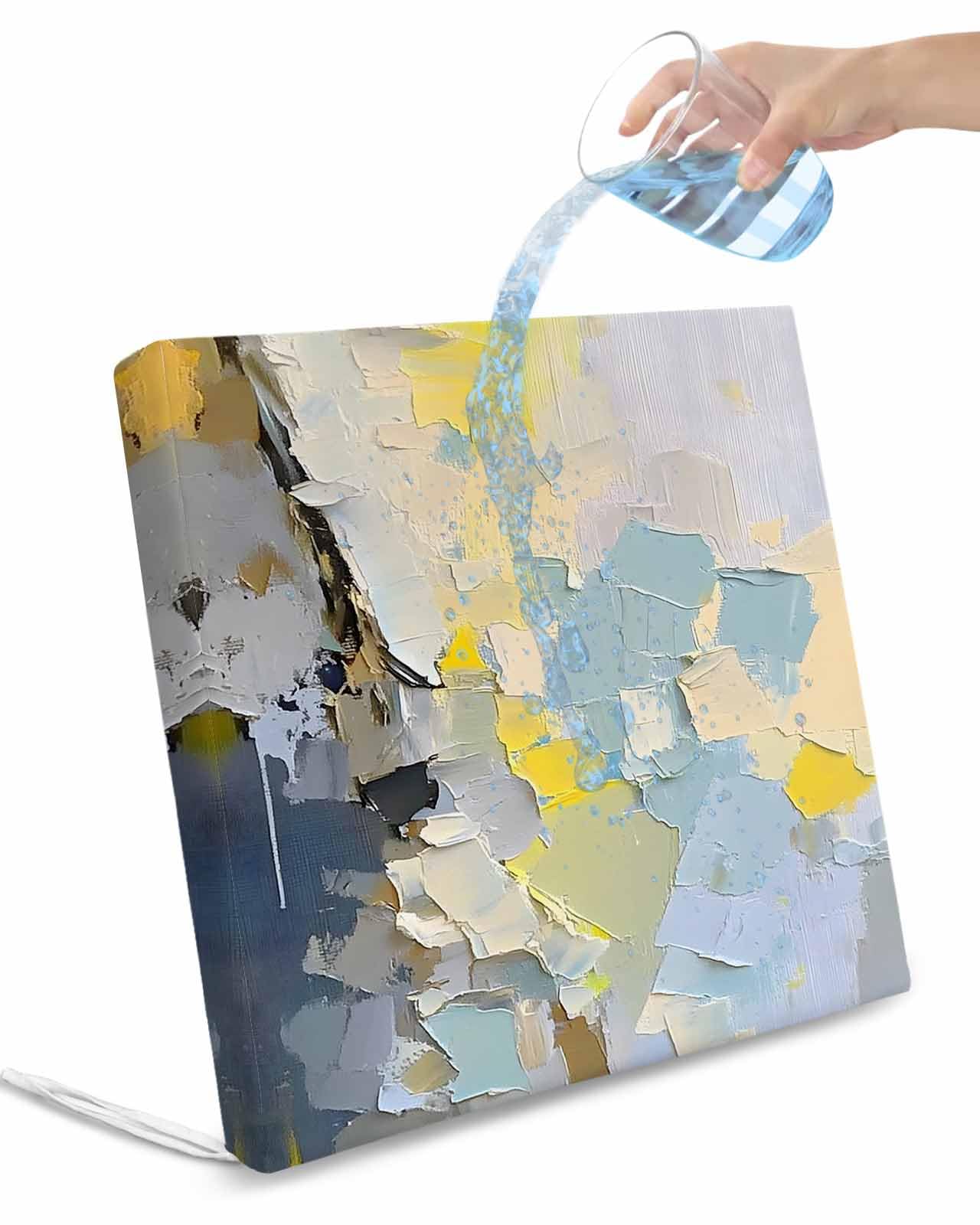 2 Pack Yellow Blue Color Blocks Waterproof Cushion Covers with Ties, Outdoor Patio Chaise Lounge Chair Seat Cushion Slip Covers Replacement(Only Cover) Abstract Oil Painting Art 20