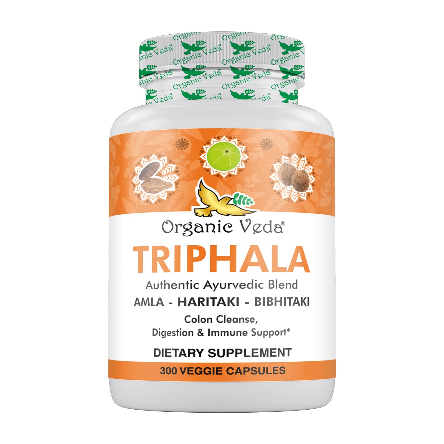 Triphala Powder 300 Capsules, 1000mg - Organic Triphala Supplement for Colon Cleanse, Immune, Gut & Digestion Health - Whole Green Antioxidants Amla, Haritaki & Bibhitaki - Vegan Pills