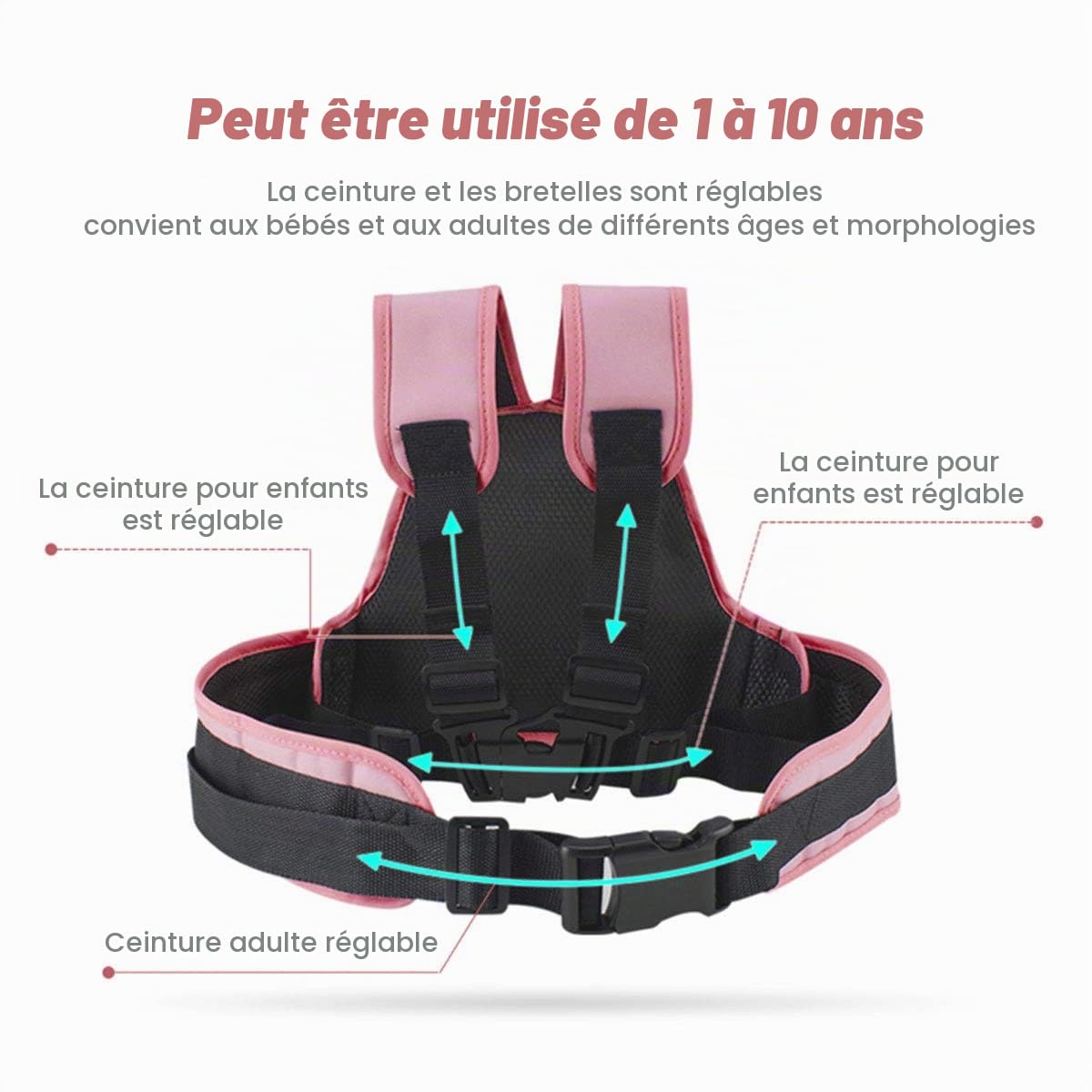 auvstar Ceinture de Sécurité Moto pour Enfants,Réglable Harnais Moto Enfant，Ceinture de Sécurité Enfant Arrière vélo électrique pour Garçons Filles âgés de 1 à 10 Ans,avec Bande Réfléchissante