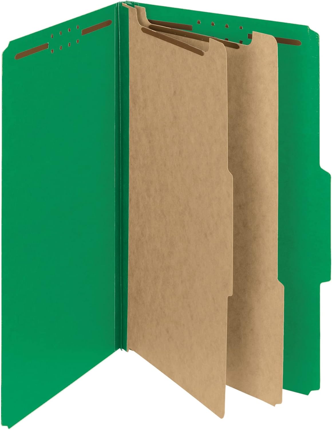 Smead PressGuard Classification File Folder with SafeSHIELD Fasteners, 2 Dividers, 2" Expansion, Legal Size, Green, 10 per Box (19201)