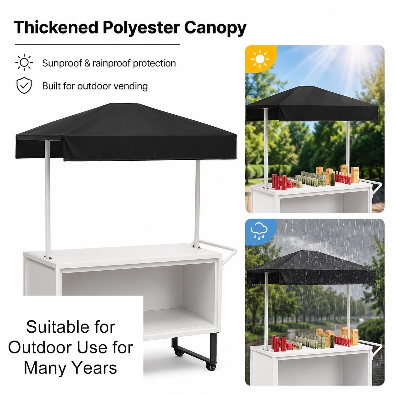 Carrito de Venta con Toldo, Puesto Ambulante con Ruedas, Stand Expositor para Mercadillos y Eventos Promocionales, Puesto para Mercado Agrícola(Orange,120x50x190cm/47x20x75in)