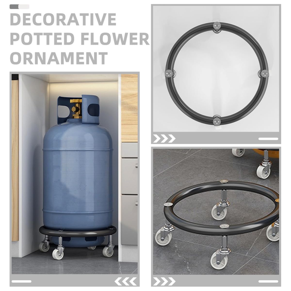 Mipcase Support de Cylindre à roulettes en Acier Inoxydable Épais Noir, Socle Mobile avec Frein, Plateau pour Bouteille de Gaz Propane, Chariot Robuste pour Réservoir Essence, Usage