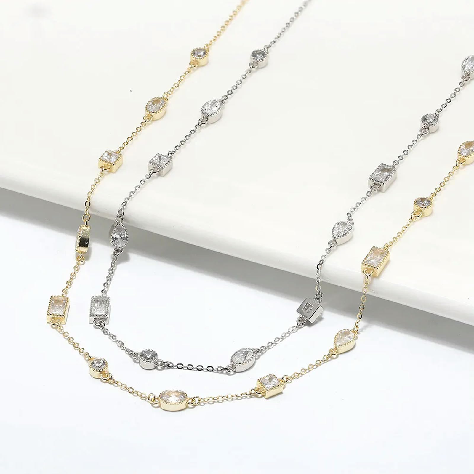 Collar De Plata De Ley 925 Con Circonita Cúbica Transparente 5a, Gargantilla Con Corte Geométrico, Cadena Sencilla Para El Cuello, Joyería Fina