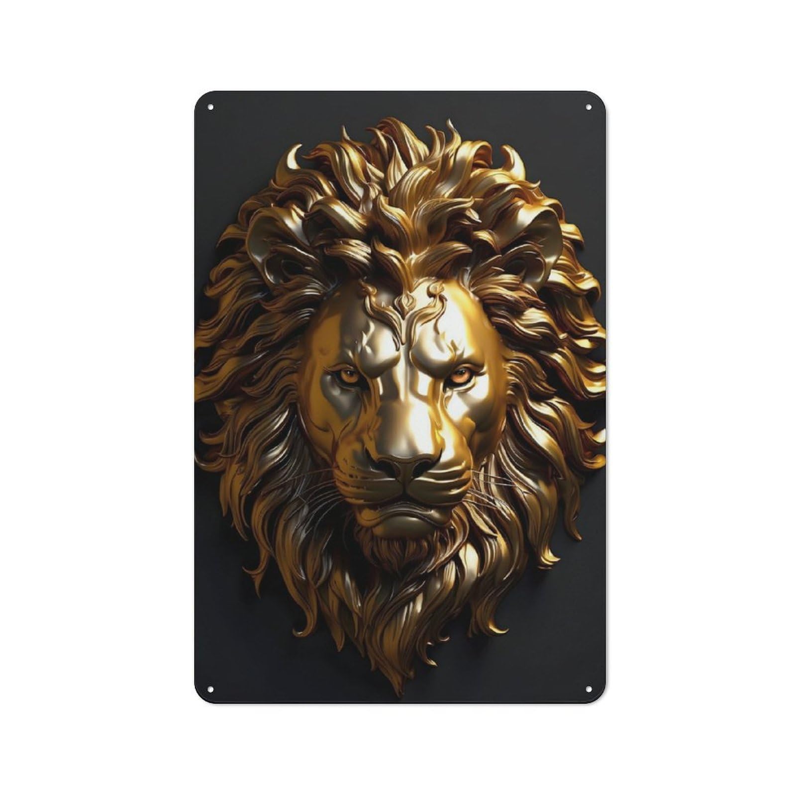 Junmoney Metallic Golden Lion Head Retro Tin Wall Plaque 30X20cm Featuring For Garage Wall, New Home Wall Decor For People Furnishing A Garage