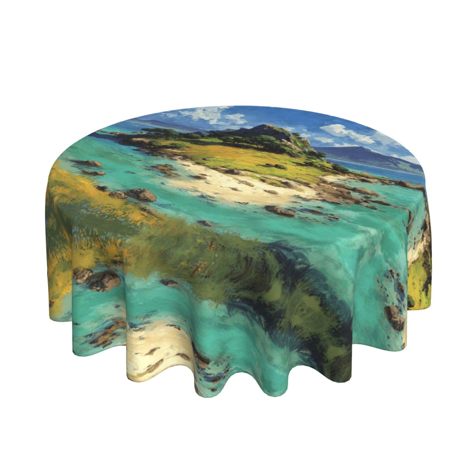 ESNAIUVCD Island scenery print Round Tablecloth Waterproof Washable Wipeable Resistant Polyester Circular Table Cover for Dining Room Kitchen Indoor Outside 60"