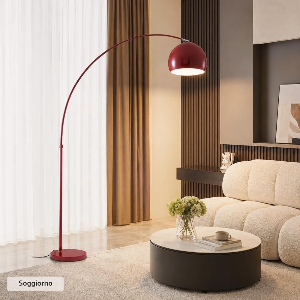 Lampada Da Terra Ad Arco Rosso Lampade Terra Regolabili Libera Lampada Verticale In Metallo Lucido Luci Da Terra Decorative Interne Terra Lettura Lampade Alte Atmosfera Luce Terra Per Soggiorn