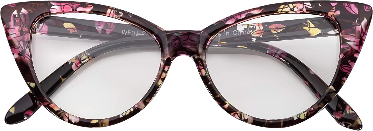 OWL Cat Eye Sunglasses for Women Vintage Retro 1950's Shades Smoke Clear Lens