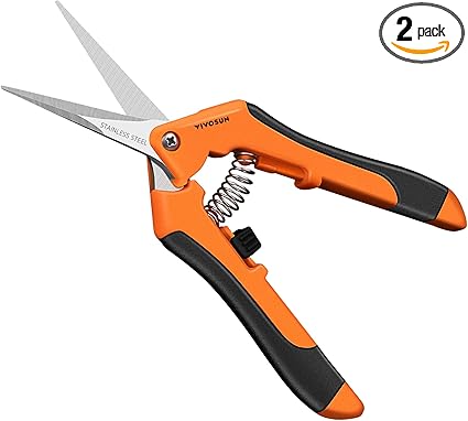 VIVOSUN 2-Pack 6.5 Inch Gardening Scissors Hand Pruner Pruning Shear with Straight Stainless Steel Blades Orange