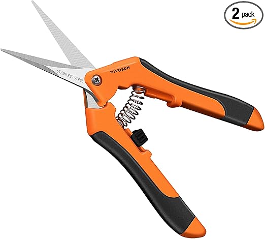 VIVOSUN 2-Pack 6.5 Inch Gardening Scissors Hand Pruner Pruning Shear with Straight Stainless Steel Blades Orange