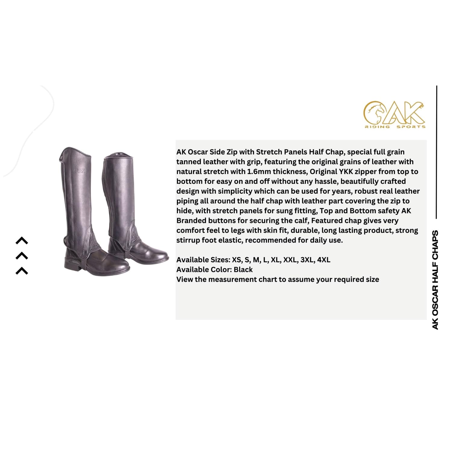 AK Oscar Chaps d'équitation à Fermeture éclair latérale en Cuir véritable AKRS-1650