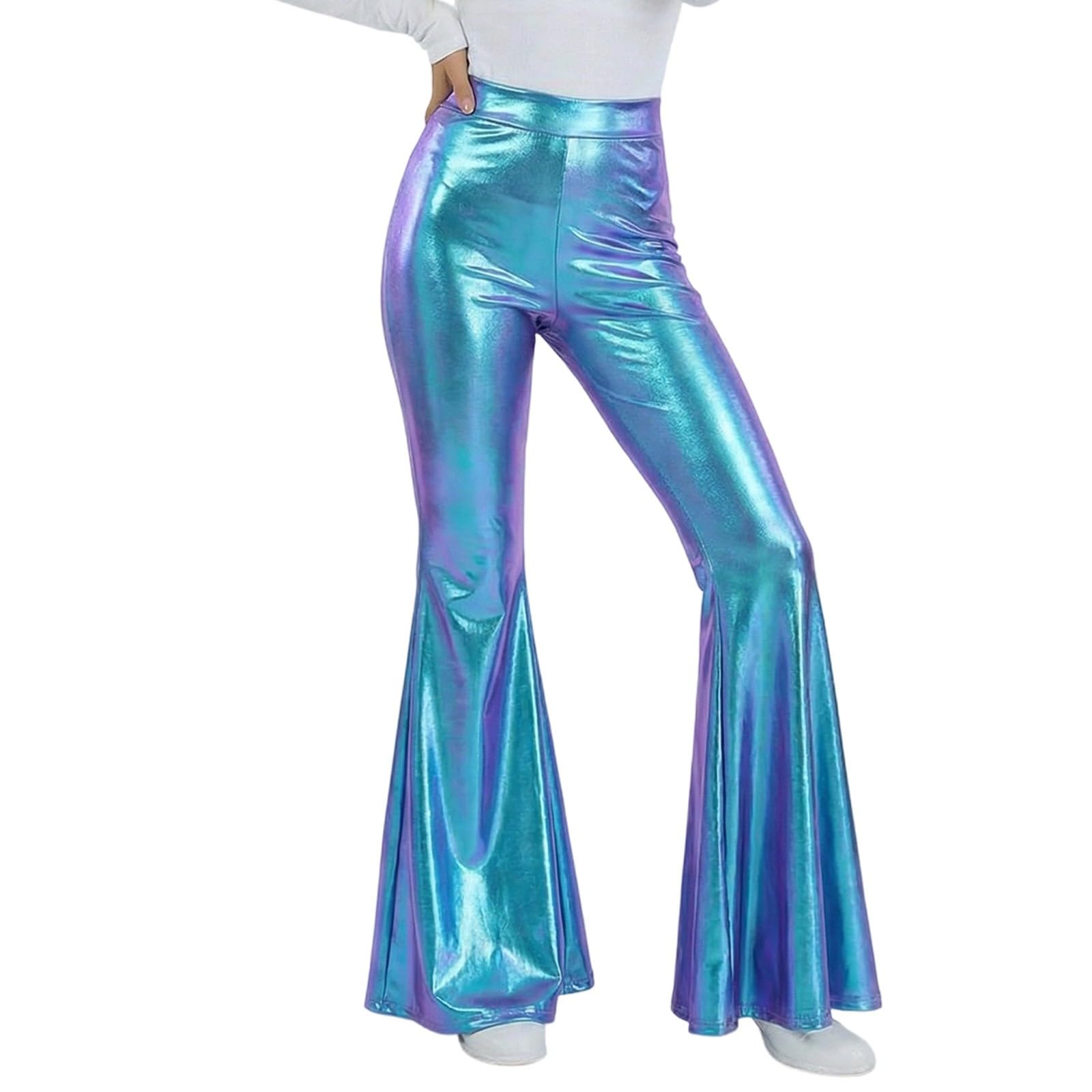 Sequin Flare Pants Sparkly Glitter High Waisted Stretchy Bell Bottoms Leggings Party Disco Clubwear for Women Fancy Dress for Dance Performance Stage Show Jazz Club Night Out Carnival Blue