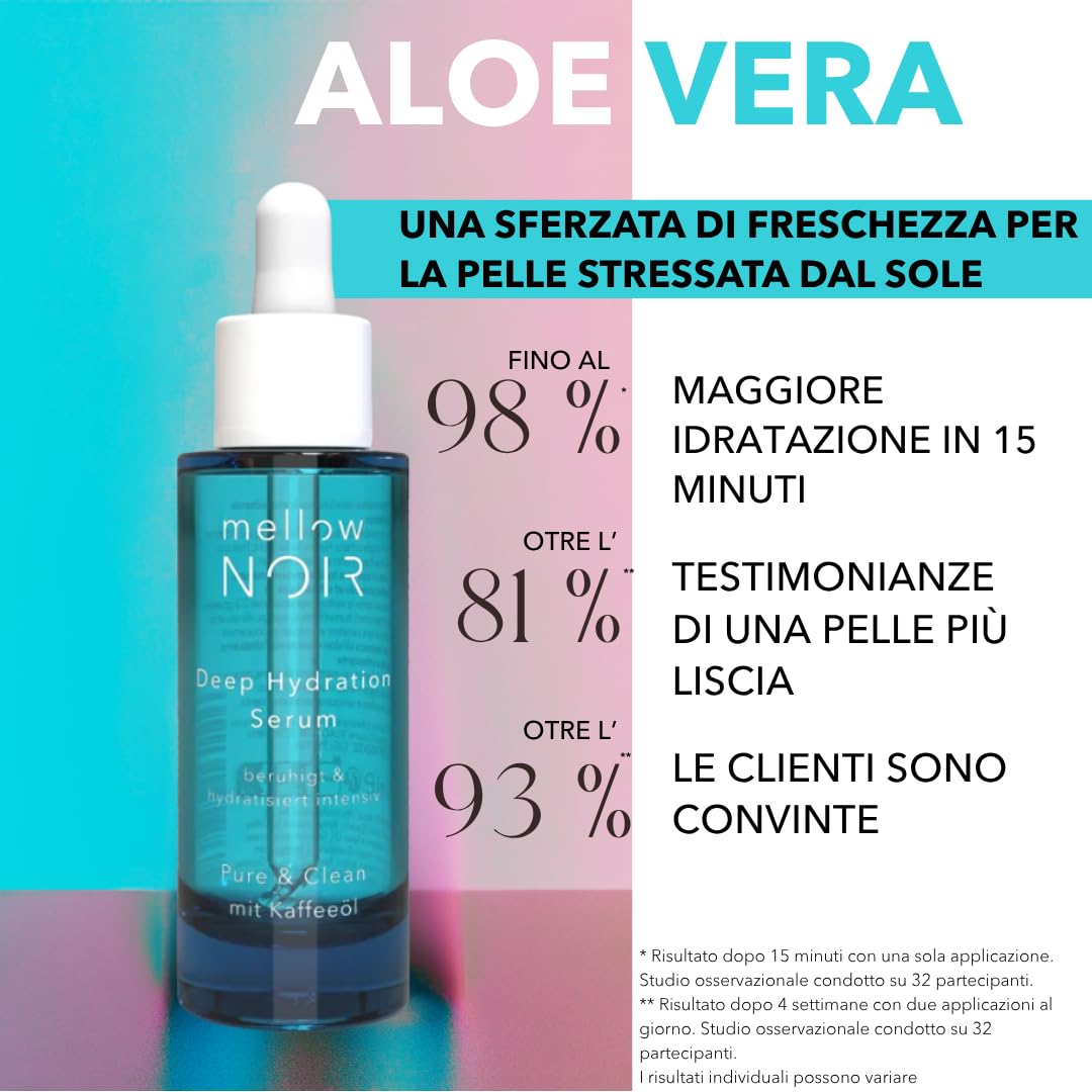 mellow NOIR Deep Hydration Serum 30ml Siero idratante con aloe vera | lenisce e idrata intensa, Cura del viso per la pelle secca e danneggiata, Vegano, Cosmetici naturali