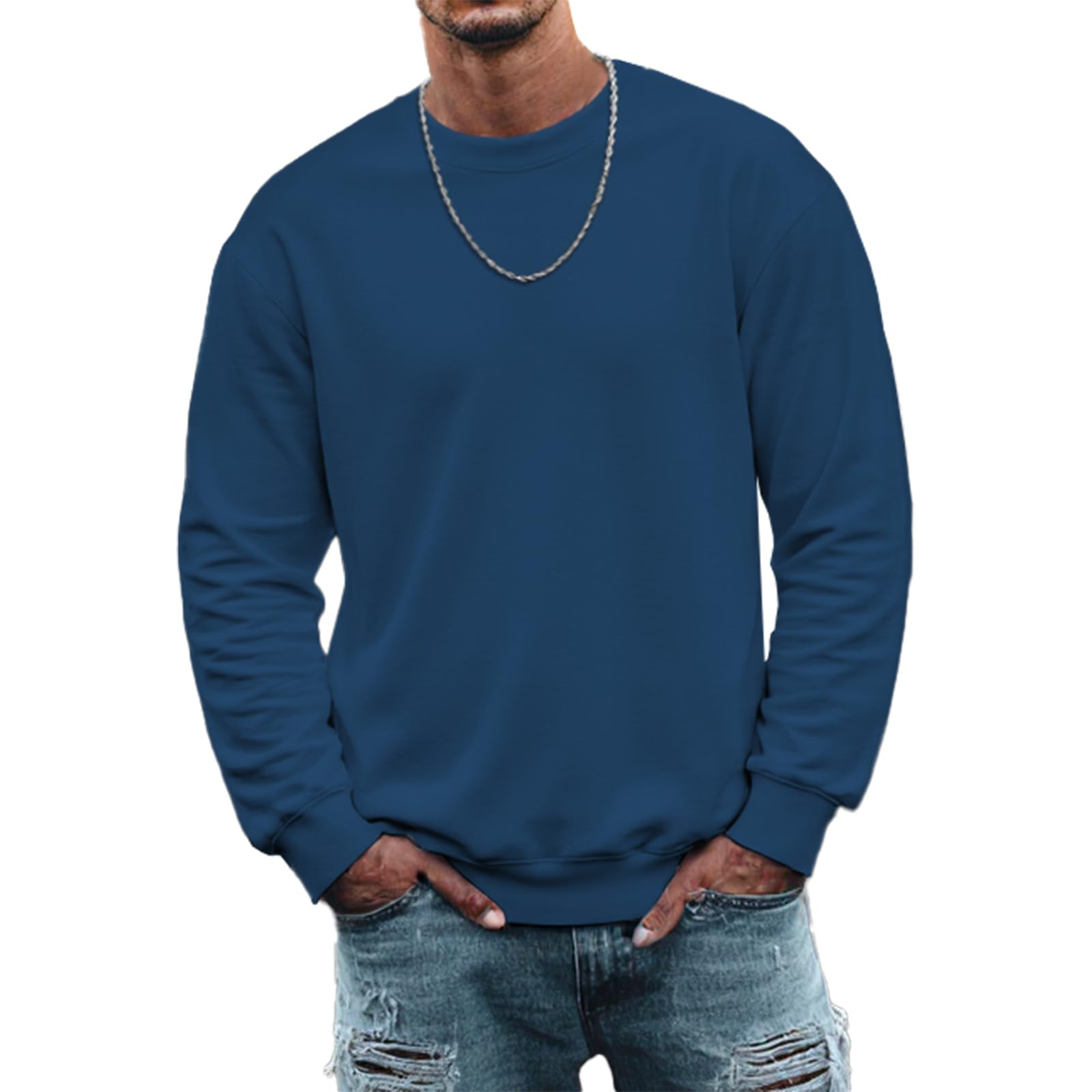 MARSVOVO Sweatshirts for Men Comfortable Crewneck Long Sleeve Pullover Plus Size Sweatshirt Lounge Fall Basic Tops