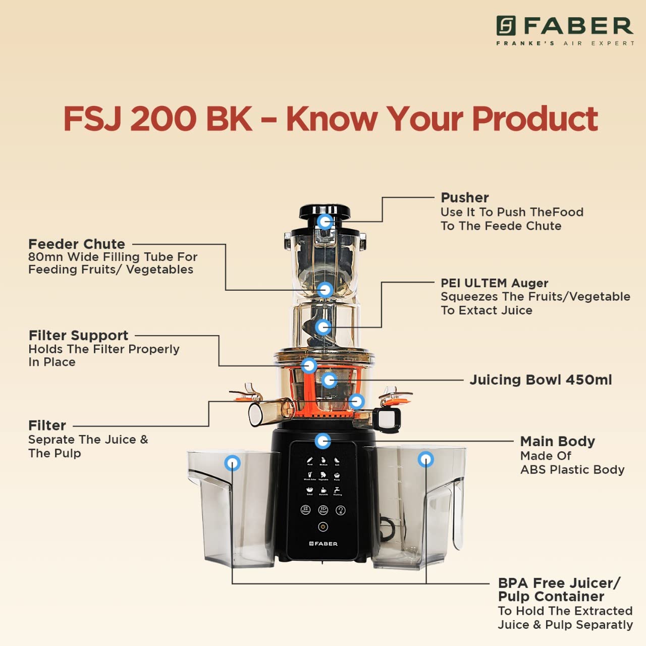 Faber Cold Press Slow Juicer Salad Maker Fsj 200 Bk Desertcart INDIA