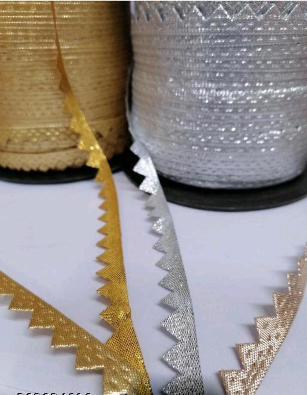 Samosa Lace Border Material for Dupatta, Bridal Dresses, Saree, Lehengas, Palazzo, Anarkali Suits, Blouses, Antik Silver Anol Panki 9 Mtr (Pack of 4)