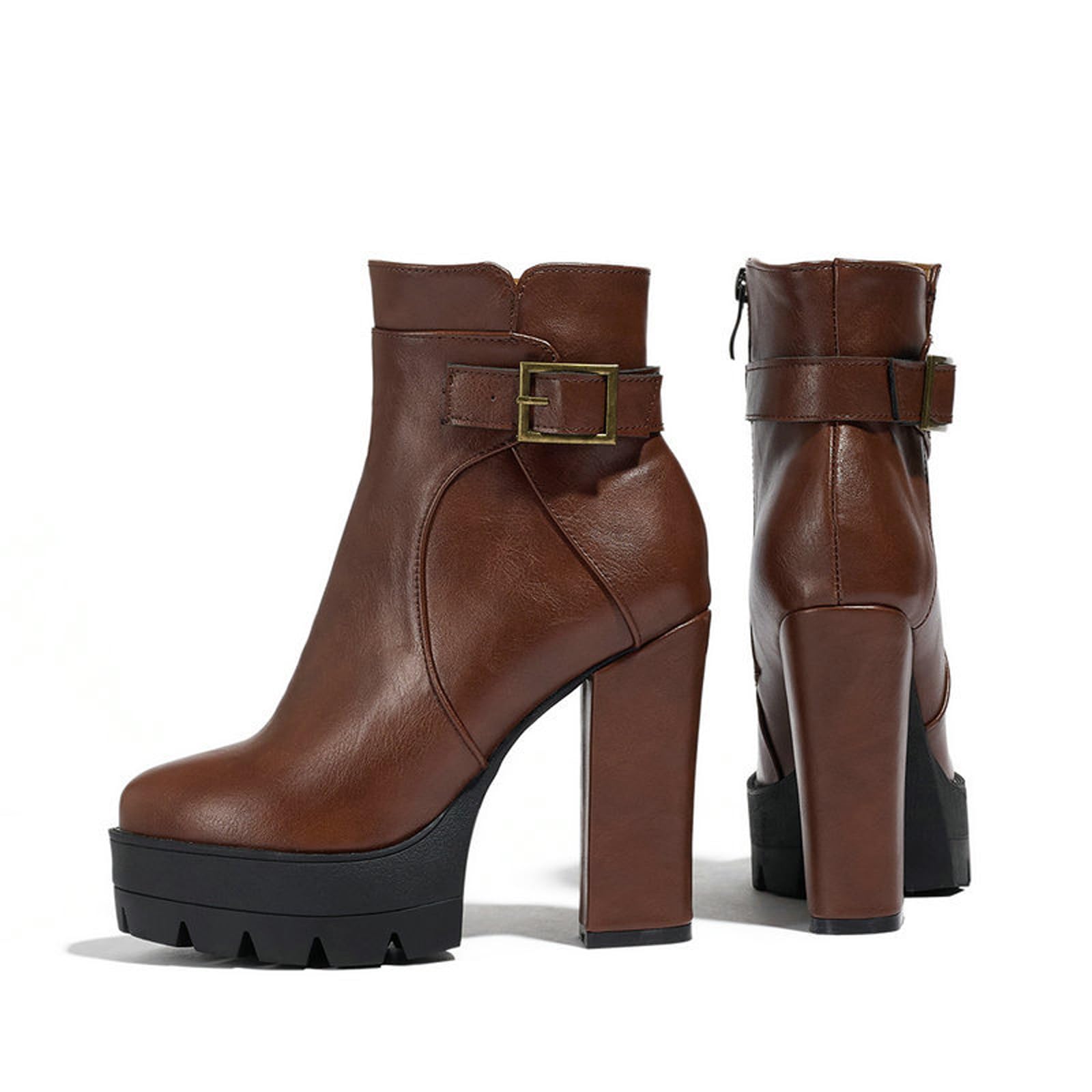 Bottines à Talon épais de 11 cm pour Femmes avec Fermeture éclair latérale | Bottes de Combat Confortables à Plateforme et Coupe Large pour soirée en boîte de Nuit