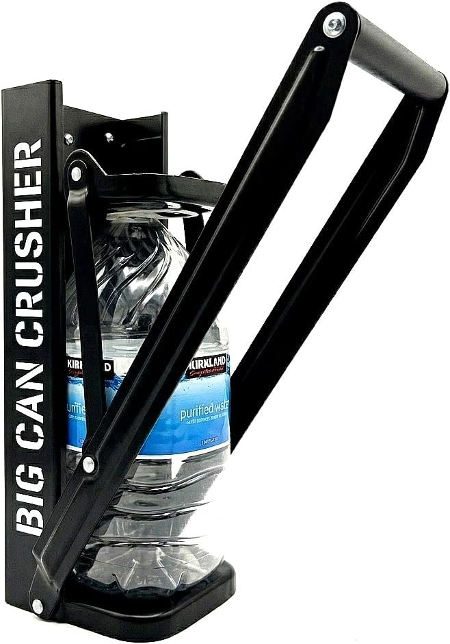 Heavy Duty Metal Big Can Crusher Bottle Crusher, Wall Mounted, Crushes Aluminum Cans and Large Plastic Bottles Up to 1 Gallon (Black, Big)