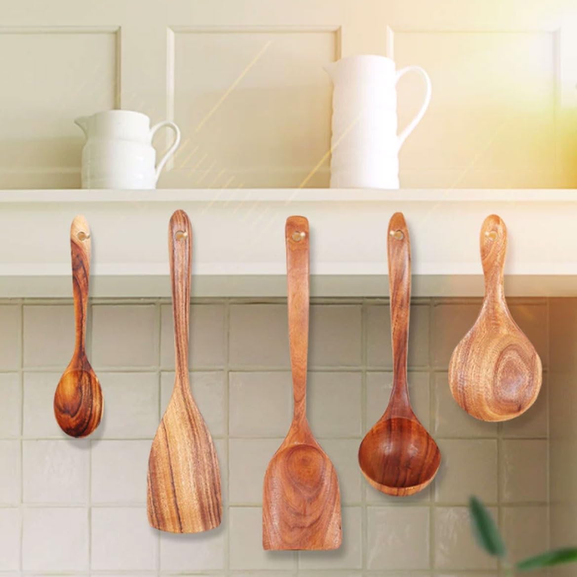 Küchenkochgeschirr 5-teiliges Set Kochutensilien Holz Kochlöffel Spatel Gadgets Backgeschirr Werkzeuge