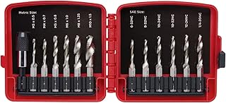 NEIKO 10059A Combination Drill and Tap Bit Set with Quick Change Adapter, 13 Piece, SAE (6-32NC to 1/4-20NC) and Metric Drill Bit Set (M3 to M10), Metric Tap Set