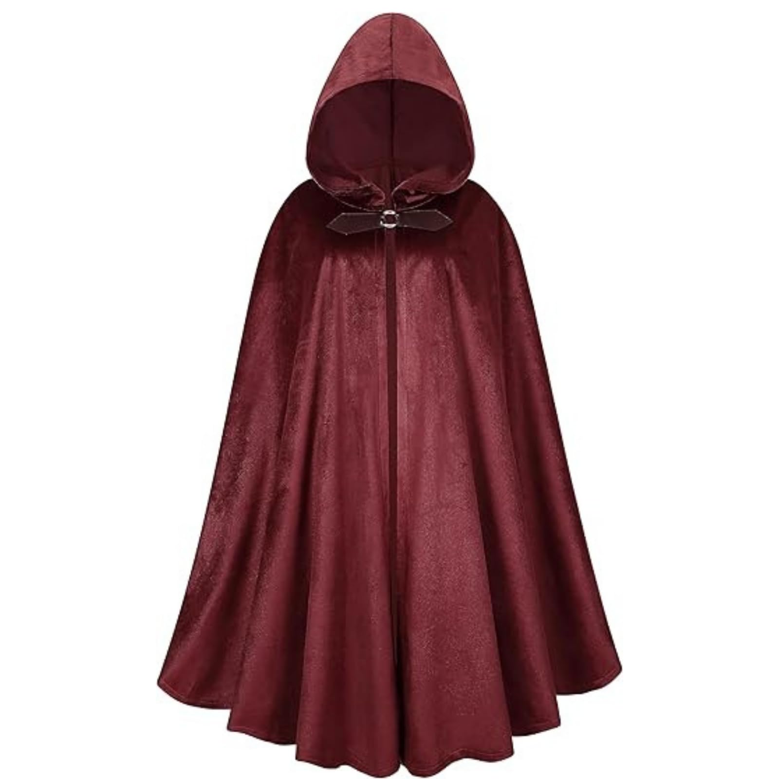 RRCBMD Mens Renaissance Medieval Hooded Cloak Victorian Steampunk Costume Cosplay Wine red-100CM — image 1