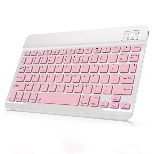 Bluetooth Keyboard Compatible with iPad 10th Generation, Rechargeable Portable 10 inch Wireless Keyboard for iPhone, iPad mini, Samsung Tablets Keyboards Ultra-Slim, Travel Office Computer Accessories - Pink