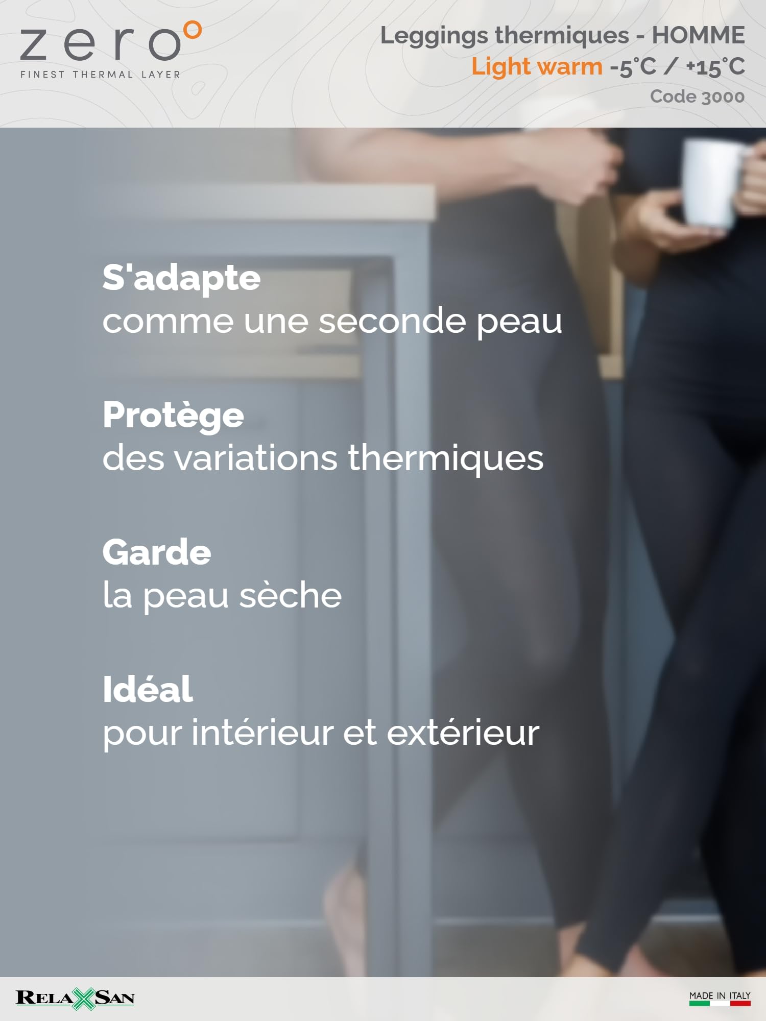 Relaxsan Zero 3000 – Pantalon Collant Thermique Homme caleçons Long sous-vêtements Respirant en Fibre Dryarn et Laine Mérinos