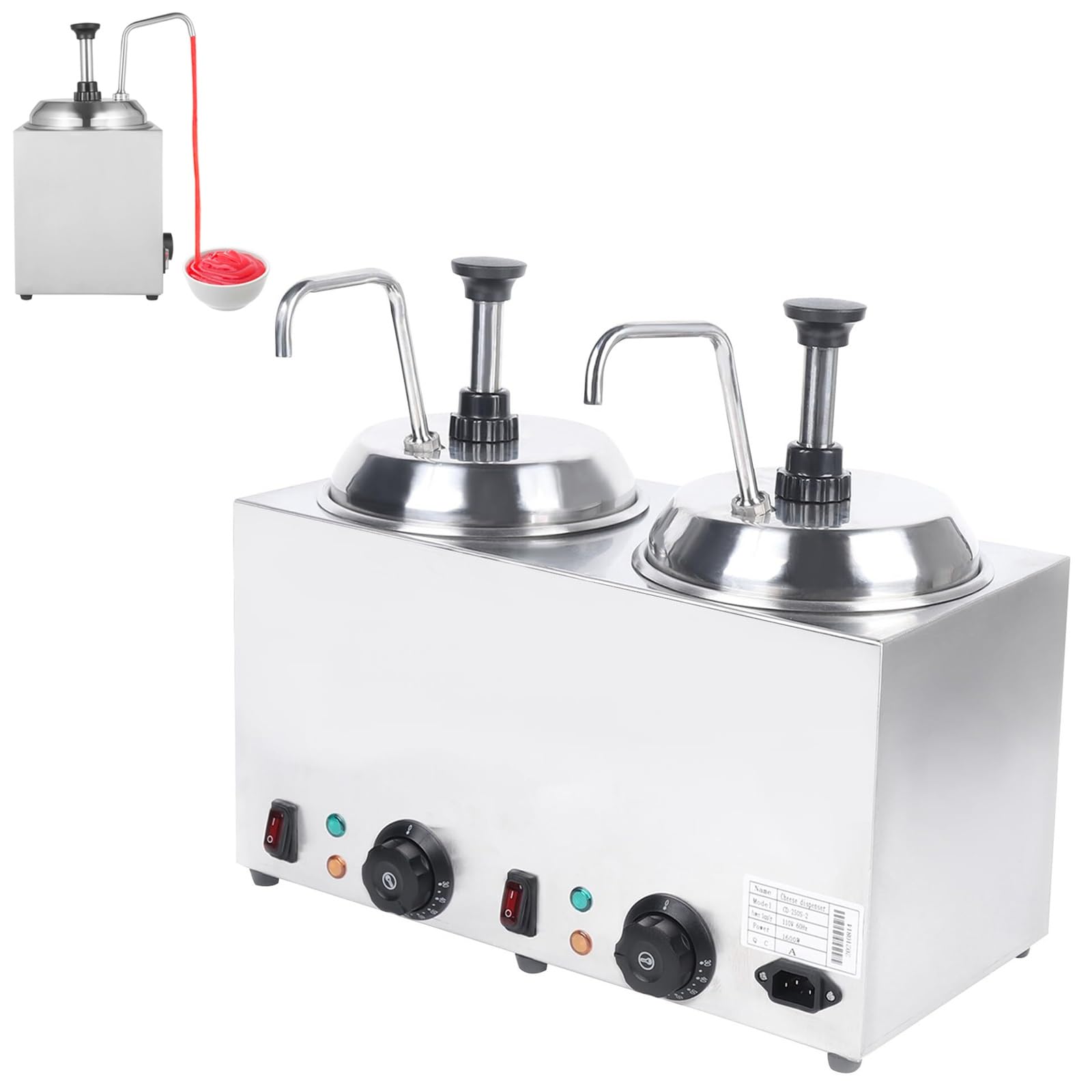 Elektryczny podgrzewacz sera, 2*2,5L podwójna maszyna do topienia sera, podgrzewacz gorącego lukru z 2 pompami, kontrola temperatury, komercyjny dozownik sera do topienia masła, lukru, sera, karmelu
