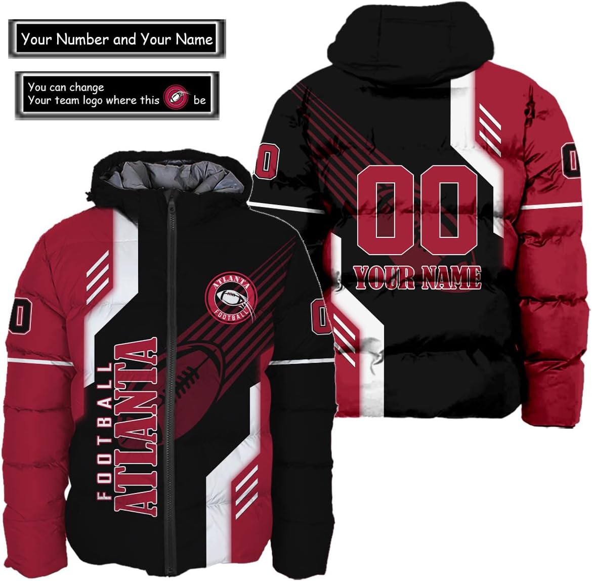 Personalized Atlanta Falcons Men's Hooded Puffer Jacket