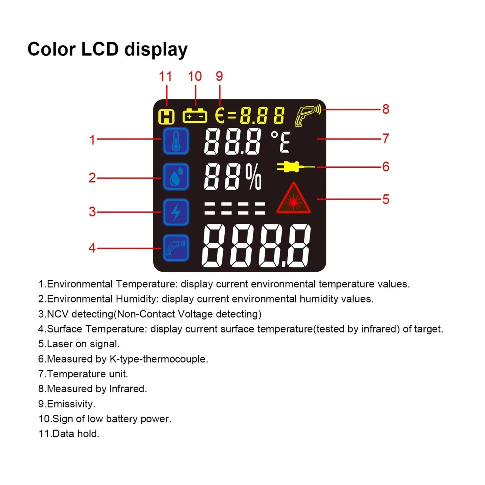 Termometro Infrarossi, Termometro Elettronico Industriale LCD Misuratore Di Temperatura Laser Digitale Senza Contatto Punta Della Pistola A Infrarossi,per Forno Pizza Cucina(KM-K550HET LCD)