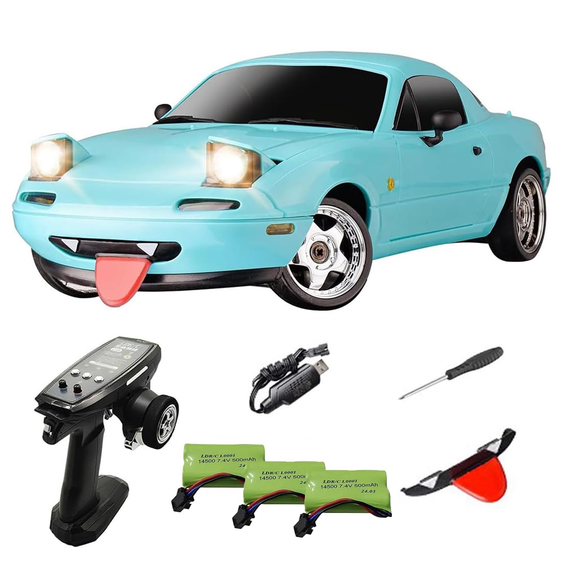LDRC 1804 Pro RC Drift Car Model with Gyro, 1/18 Scale RWD Full Proportional Control RTR Mini Racing Drift Car for Adult, Alloy Body Shell - 3 Battery