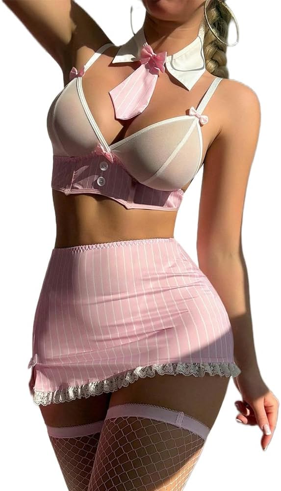 Sexy School Girl Lingerie Set Student Role Play Costume with Plaid Skirt Lingerie Outfit for Women