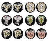 LilMents Animal Sugar Skull Black Mens Womens Stainless Steel Stud Earrings - 6 Pairs Set