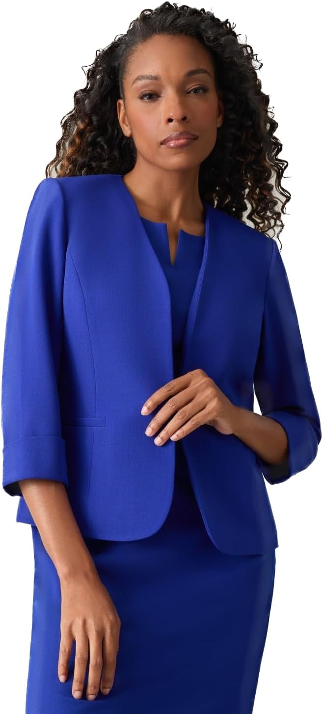 Kasper Women's Kasper Petite Blazer- Cardigan-Style with Rolled Cuff Sleeves