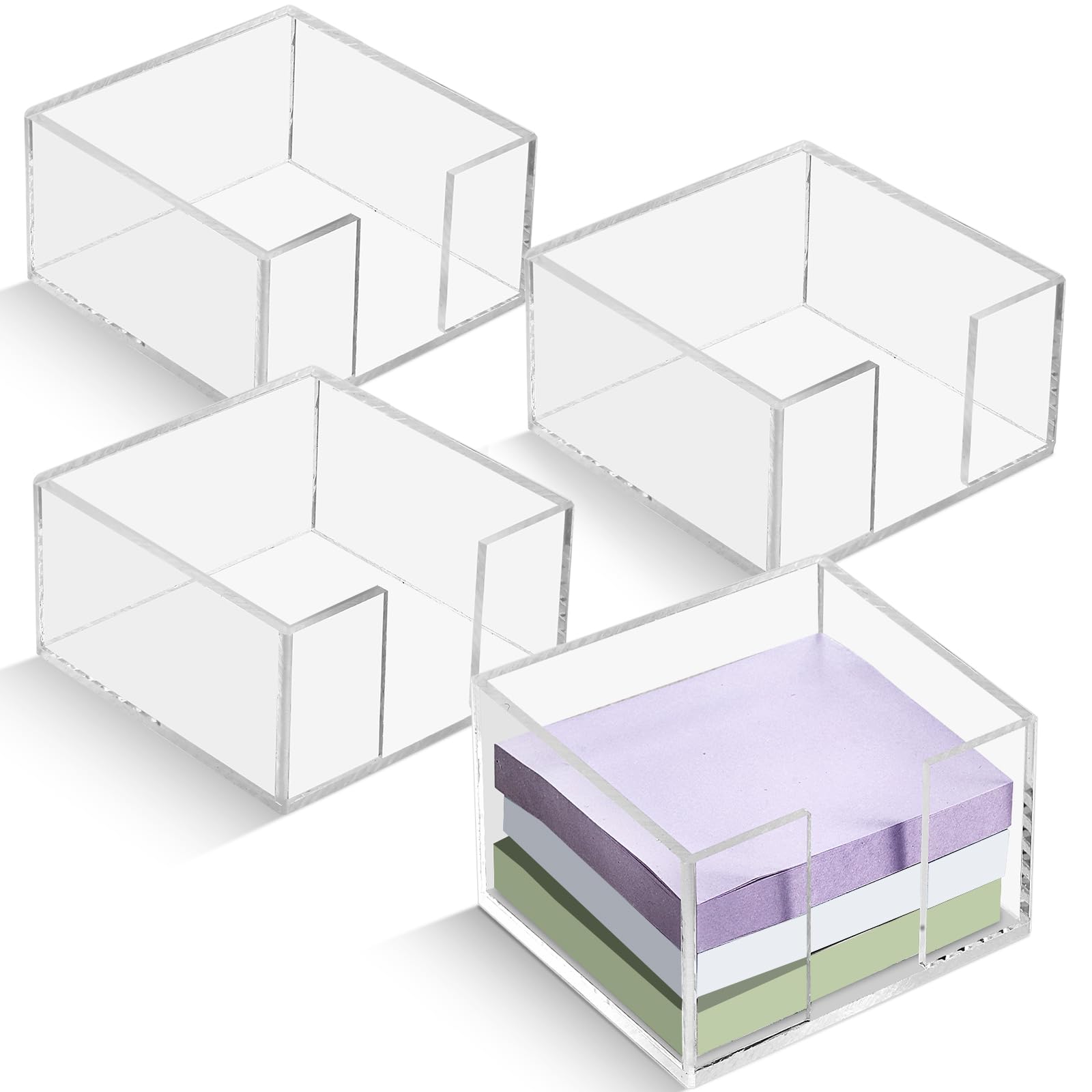Threehoney 4 porta note adesive in acrilico 3 x 3 cm, dispenser per appunti in acrilico trasparente, porta appunti, organizer da scrivania, accessori adesivi per dormitorio, ufficio, scrivania