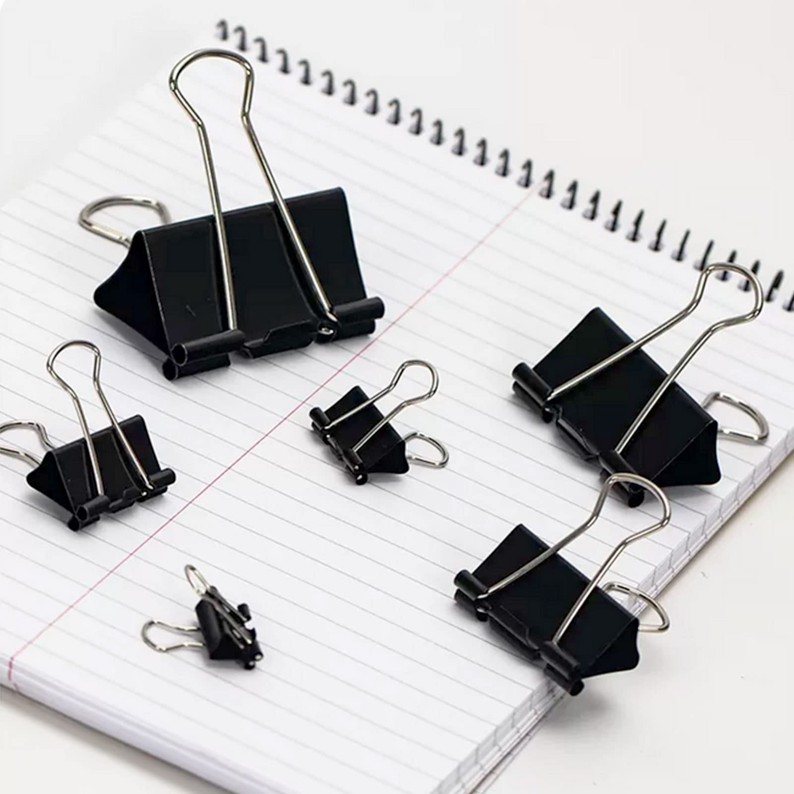 Clips para carpetas, paquete de 300 unidades, varios tamaños (negro), jumbo, grande, mediano, pequeño, mini y micro, 6 tamaños para oficina, escuela y hogar