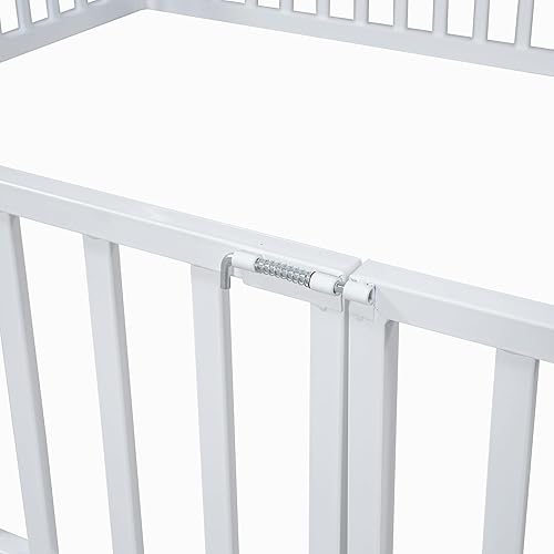 Miniatura 102 de Cama de metal de tamaño individual con valla para niños, adolescentes, niñas, niños, cama de piso de casa, camas Montessori, se puede decorar marco