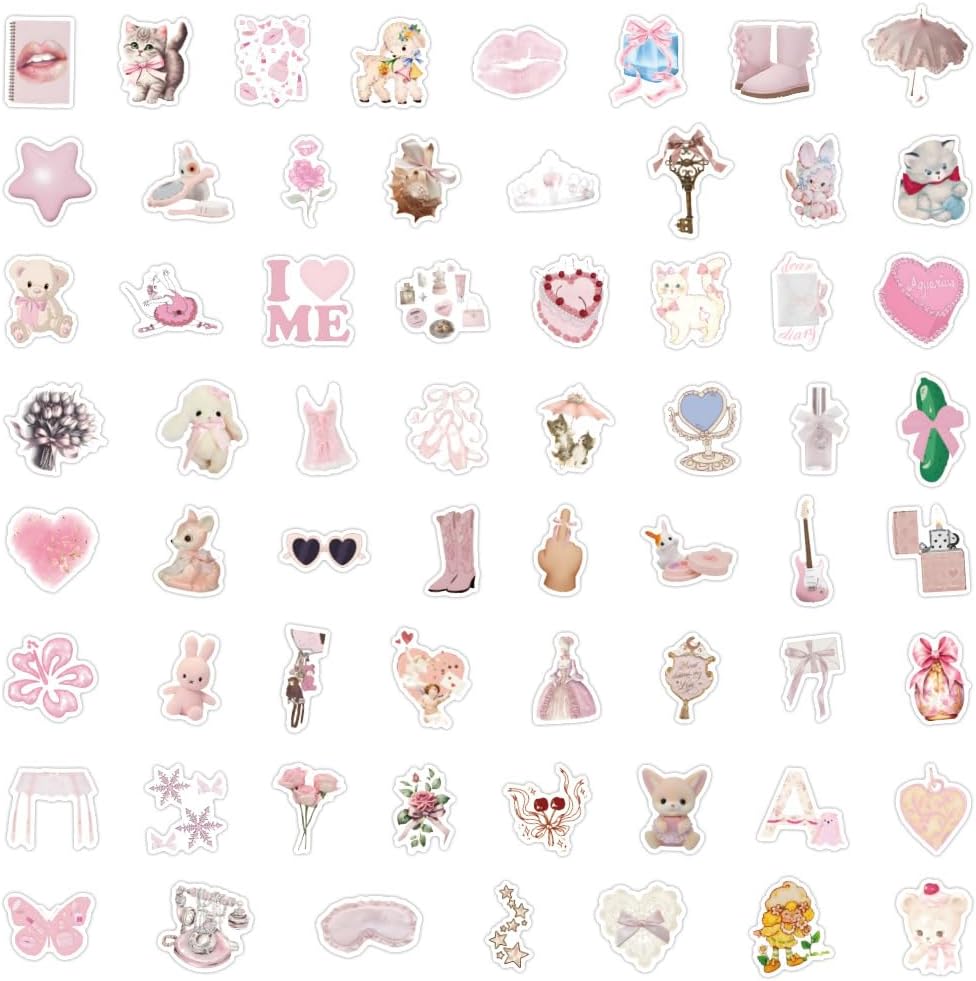 120pcs Cute Coquette Girls Stickers Pack, Pink Vinyl Waterproof Aesthetic Coquette Stickers for Water Bottles Laptop Computer Phone Guitar for Adults Party Supplies image 3