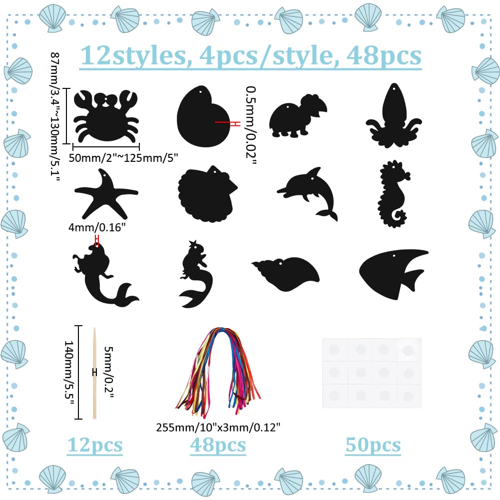 WADORN 48 Cartes à Gratter Océan – Masques Animaux Marins – Kit Arc-en-Ciel – Activité Créative Enfant