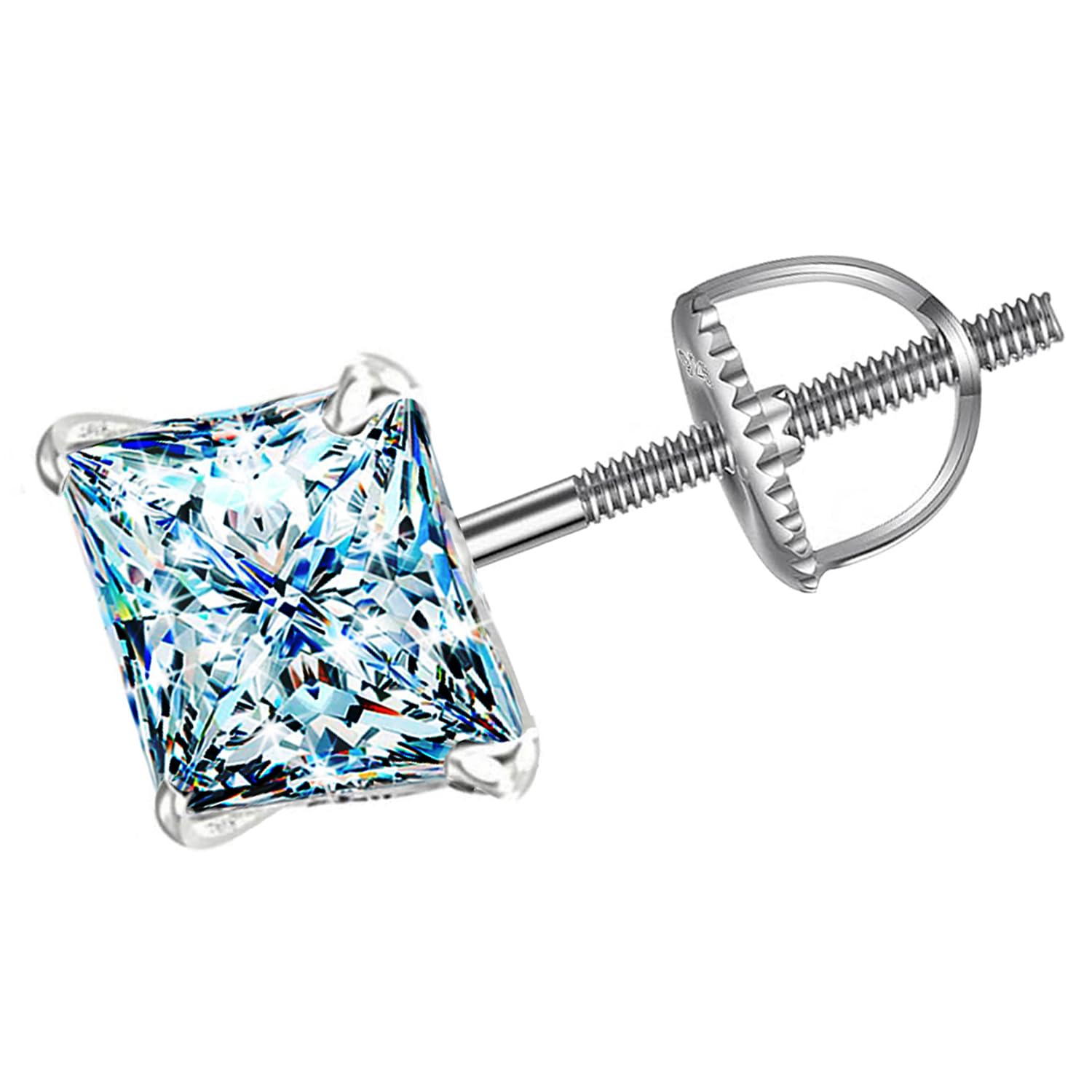 SIVYAA Mens Single White Square Solitaire Diamond Screw Back Stud Earrings | Pure 925 Sterling Silver | Princess Cut Cubic Zirconia Ear Tops | Gift Item for Men and Boys | 6 Month Warranty, 3MM (B0CQ1XB44M) Amazon Price History, Amazon Price Tracker