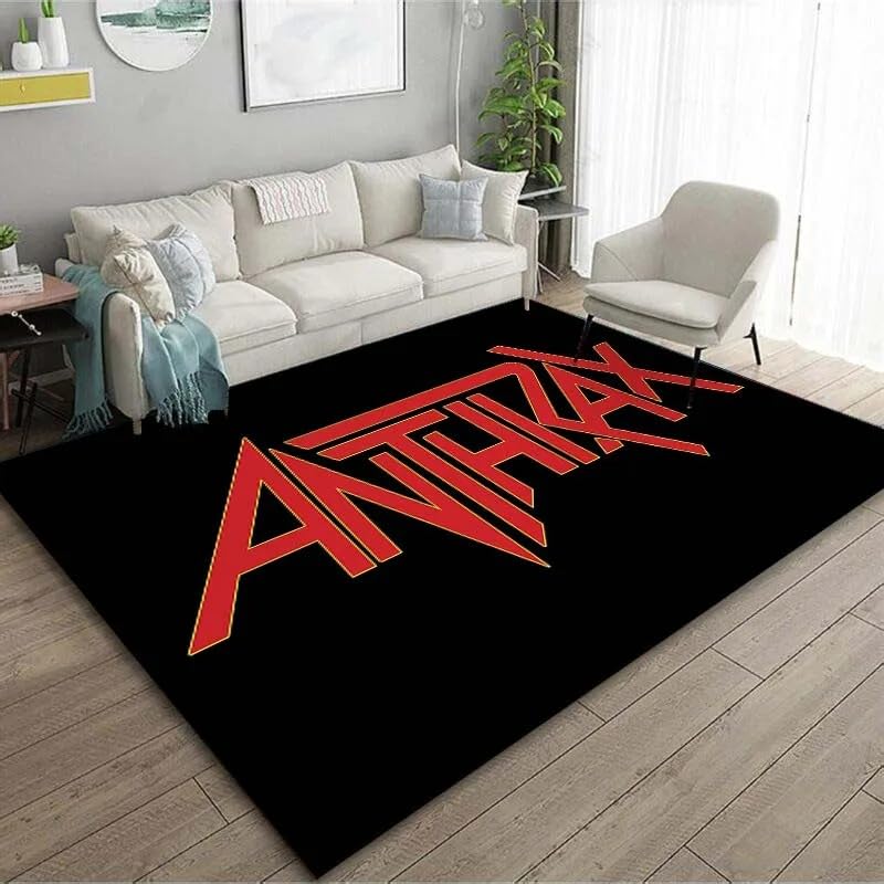 Tappeto con Motivo Rock Anthrax, Misura 15, per Soggiorno, Camera da Letto, Comodino, Bagno, Zona Relax, Music Club H6198 90×150 cm